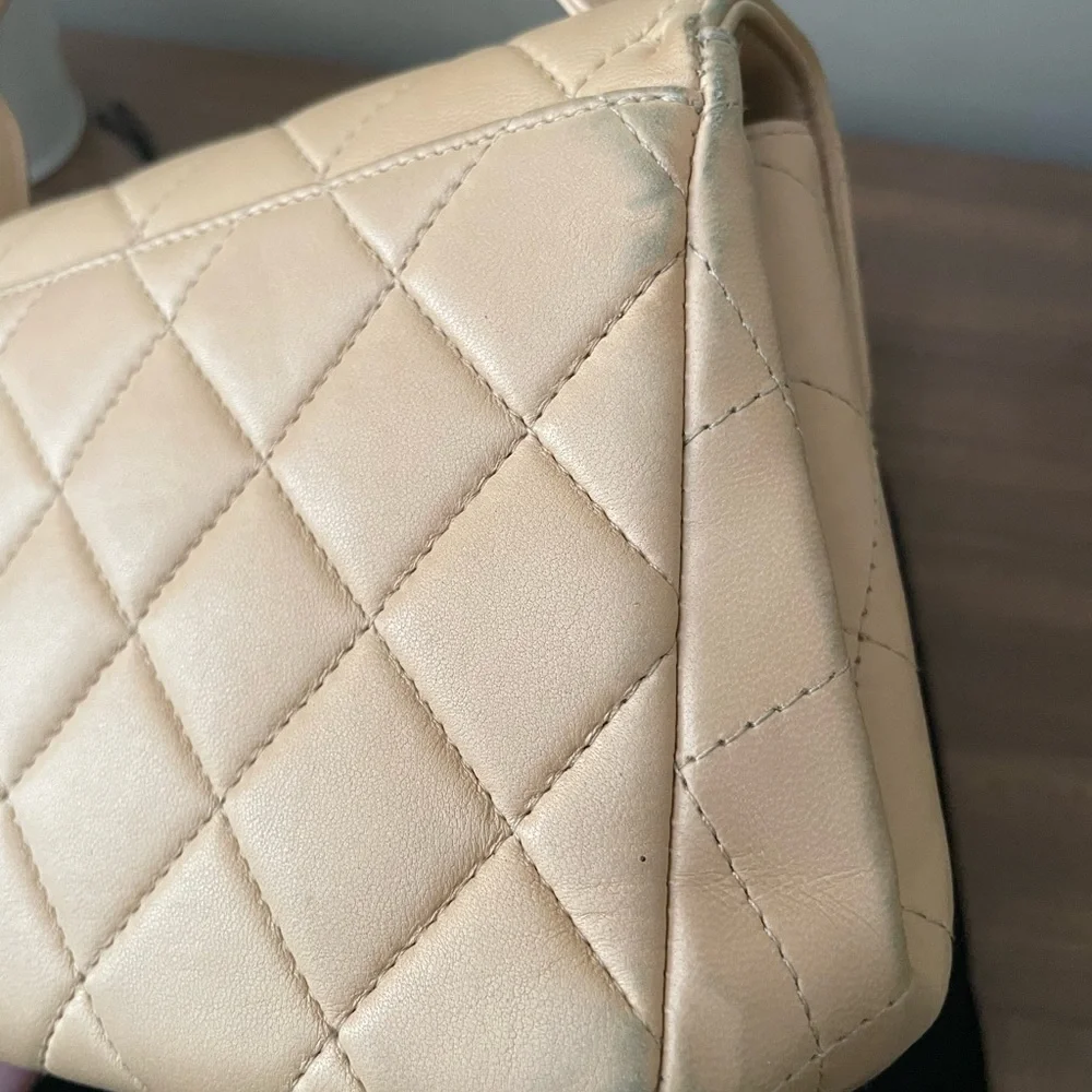 Vintage Chanel Mini Kelly Flap Bag Beige Lambskin Leather Top Handle - Picture 6 of 11